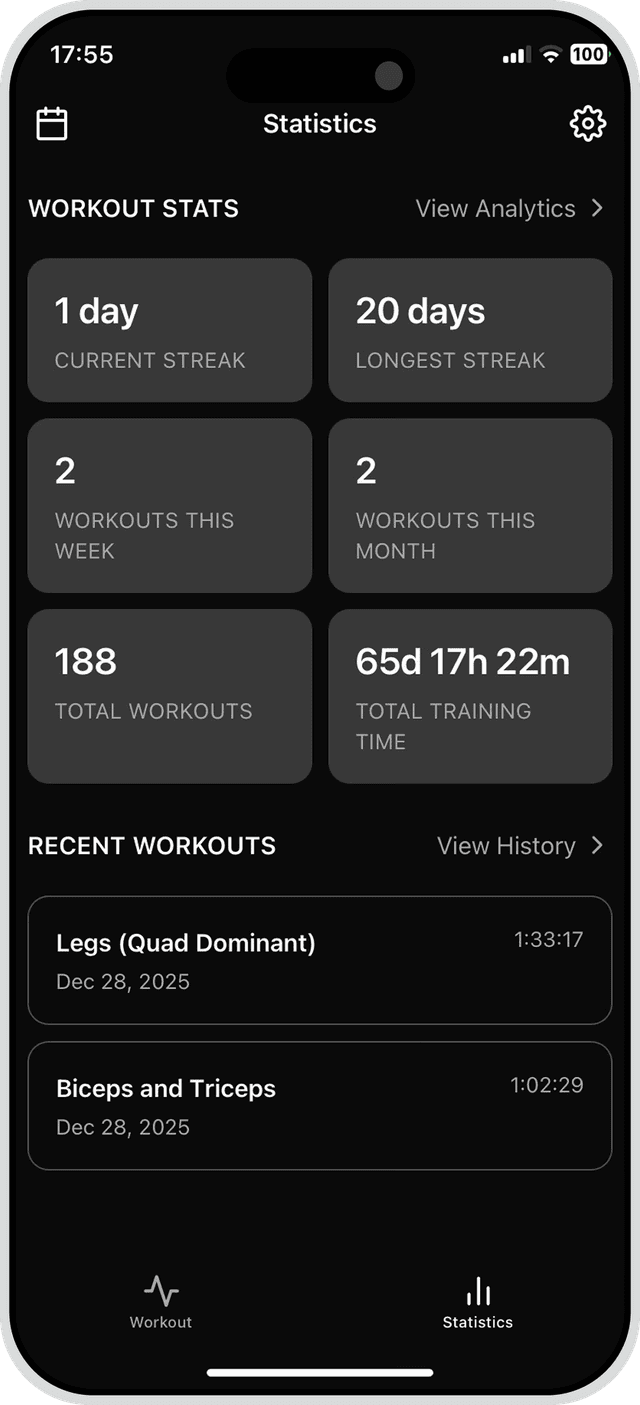 Max app showing workout statistics