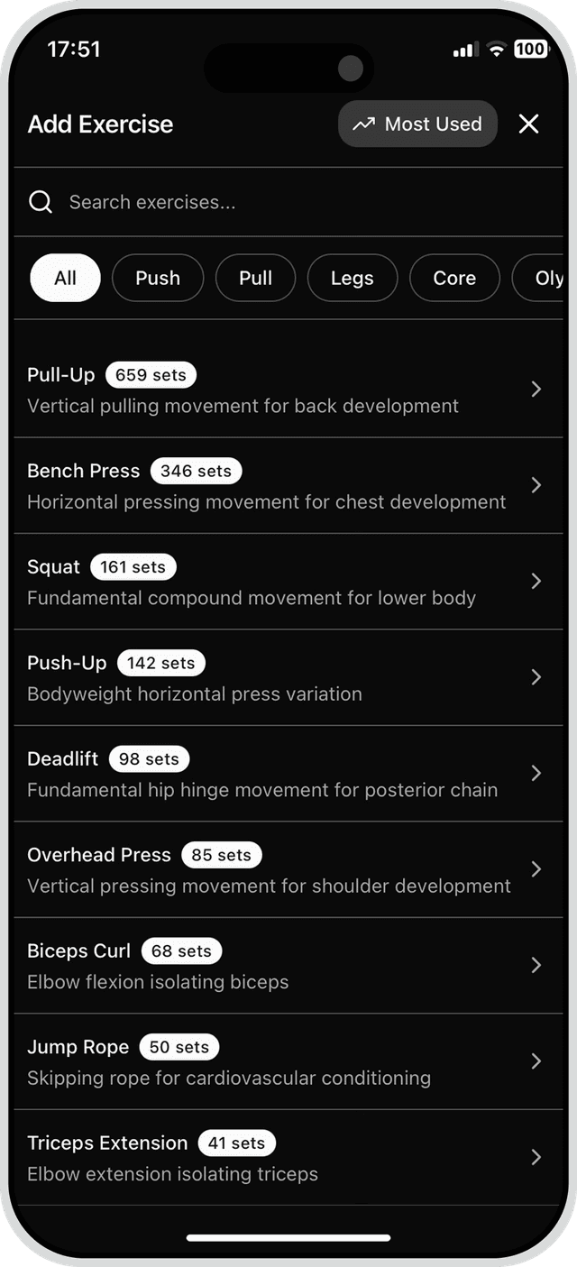Max app showing exercise library
